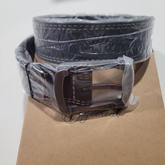 New Jeereal 2 Row Stitch Men's Black Leather Belt 40 Silver Heavy Duty Buckle - Picture 1 of 8